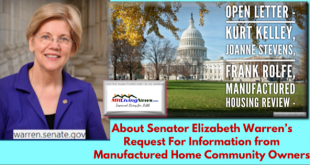 OpenLetterKurtKelleyJoanneStevensFrankRolfeManufacturedHousingReviewSenatorWarrenRequestInformationManufacturedHomeCommunityOwnersMHLivingNews