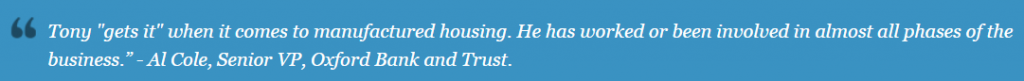 TonyGetsItAlColeOxfordBankTrustManufacturedHousingIndustryManufacturedHomeLivingNews