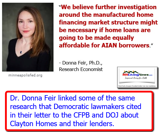 DonnaFeirPhDMinneapolisFedReserveQuoteAIANManufacturedHousingFinanceClaytonHomes21stMorgageVanderbiltMortgageFinanceDutyToServeManufacturedHousingMHLivingNews