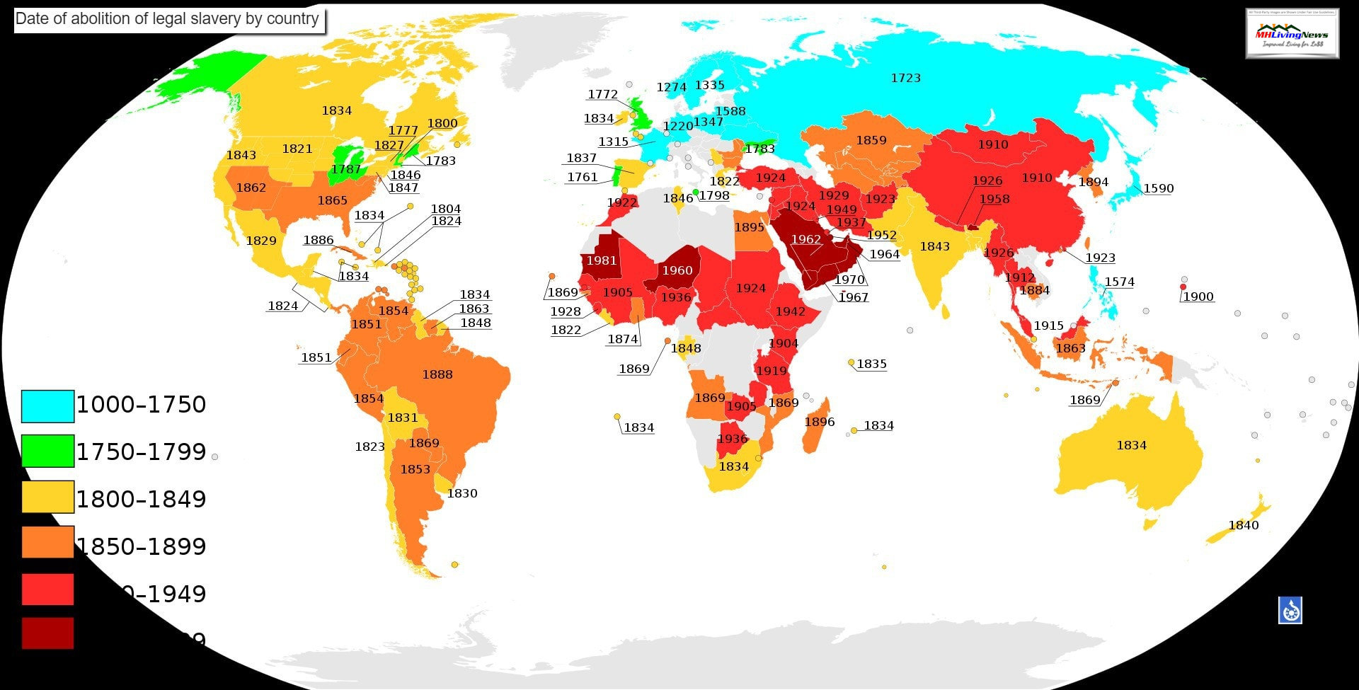 DatesOfAbolitionofSlaveryOrSerfdomByCountryWorldMapInfographicYearWikicommonsMHLivingNews