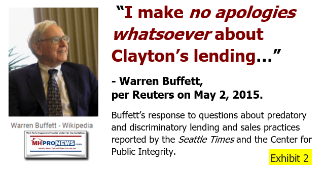 WarrenBuffettImakeNoApologiesWhatsoeverForClaytonLendingReutersMHPronewsExhibit2