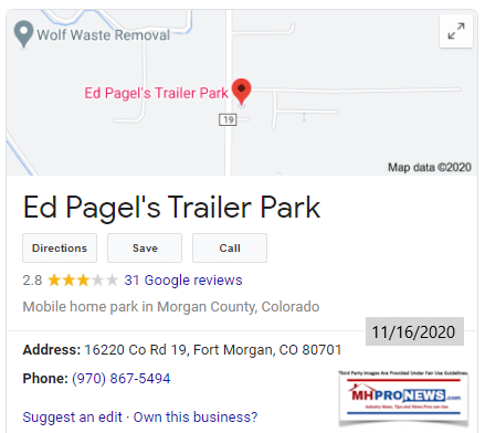 EdPagelTrailerParkGoogleReview2.8starsManufacturedHomeProNews
