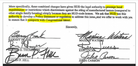 PDF of letter from the lawmakers above should be in HUDs files.