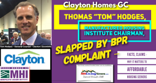 TomHodgesPicClaytonHomesManHousingInstLogosGeneralCounselMHIChairSlappedByBPRComplaintFactsClaimsWhyItMattersAffordableHousingSeekersMHLivingNewsLogo