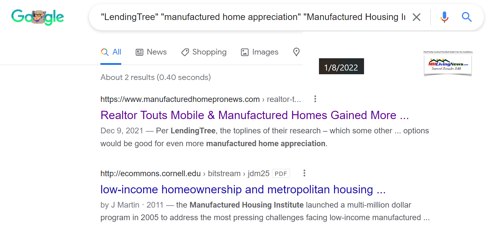 GoogleLendingTreeManufacturedHomeAppreciationManufacturedHousingInstitute1.8.2022mhlivingNewsFactCheckAnalysis