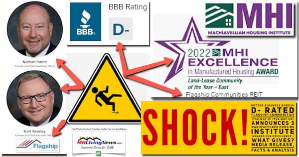 Shock!BBB-BureauD-RatedFlagshipCommunitiesTsxMHC.U-TsxMHC.UN-NathanSmithKurtKeeney3ManufacturedHousingInstituteAwardsExcellenceWhatGivesLogosPicsVideosFactsAnalysisMHLivingNews