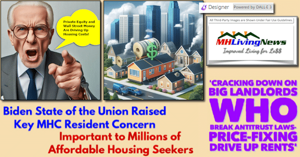 BidenStateOfTheUnionRaisedKeyMHCresidentConcernImportantToMillionsOfAffordableHousingSeekersCrackingDownOnBigLandlordsWhoBreakAntitrustLawsPriceFixingDriveUpRentsMHProNews