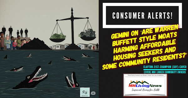 ConsumerAlertGeminiBuffettStyleMoatsHarmAffordableHousingSeekersSomeCommunityResidentsClayton21stChampionHomesSKY-CavcoCVCO-ELS-SunCommunitiesMHI-LinkedCommunityOwnersMHLivingNews
