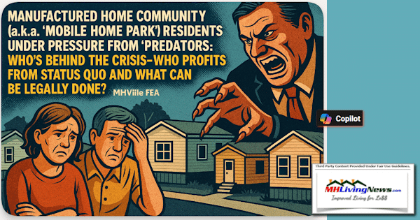 ManufacturedHomeCommunityAKAmobileHomeParkResidentsUnderPressureFromPredatorsWhoseBehindCrisisWhoProfitsFromStatusQuoWhatCanBeLegallyDoneMHVilleFEA600x315